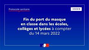 Lire la suite à propos de l’article À partir du 21 mars,  le protocole sanitaire passera au niveau 1 pour l’ensemble des établissements scolaires.