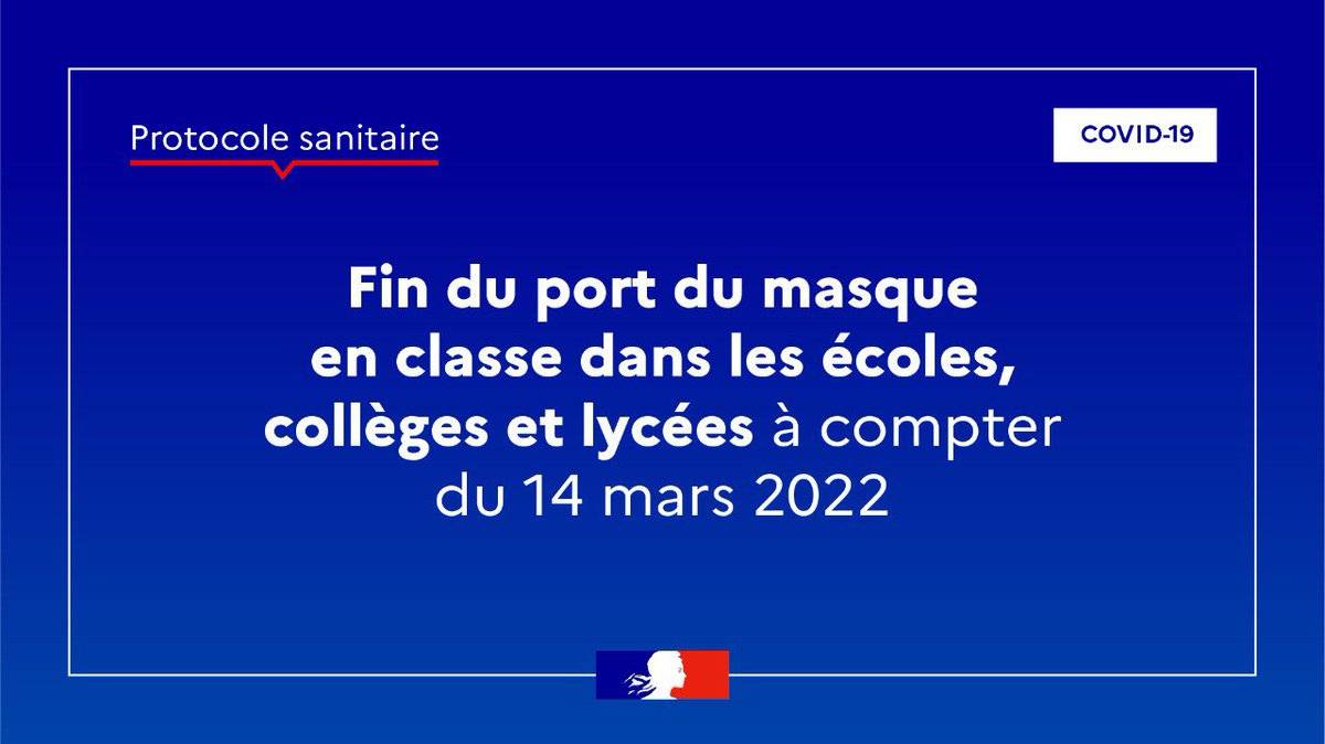 Lire la suite à propos de l’article À partir du 21 mars,  le protocole sanitaire passera au niveau 1 pour l’ensemble des établissements scolaires.